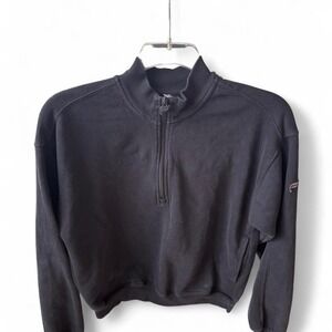 Fabletics Womens Black Quarter Zip Cropped Sweatshirt Mock Neck Pullover Size M